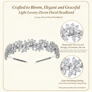 Zircon Floral Headband Crystal Flower Hairband for Women - Front View